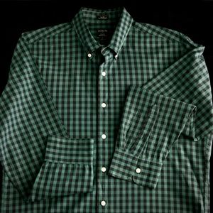 J. Crew - Cotton, Dark Green Checkered, Casual,  Untucked, Botton-Up Shirt